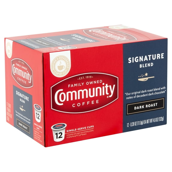 Community Coffee Signature Blend Dark Roast Coffee Single-Serve Cups, 0.39 oz, 12 count