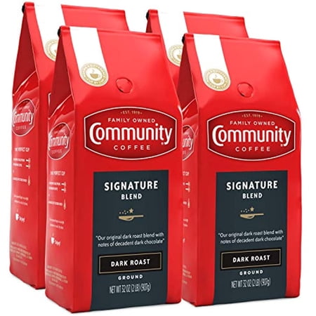 Community Coffee Signature Blend, Dark Roast Ground Coffee, 32 Ounce Bag (Pack Of 4)