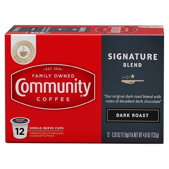 Community Coffee Signature Blend Dark Roast, Single Serve Coffee Pods 0.39oz x 12 Each Pack of 2