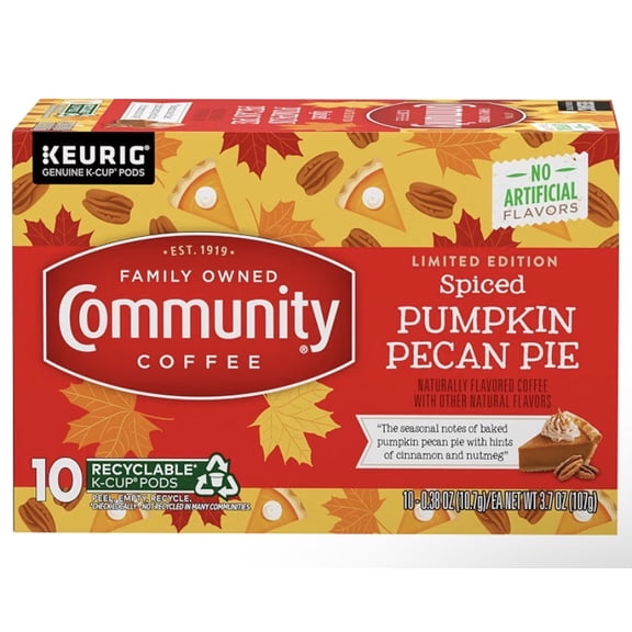 Community Coffee Spiced Pumpkin Pecan Pie Medium Roast Single Serve 10 ct Box