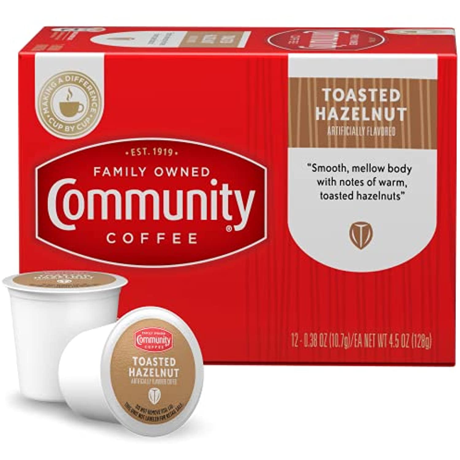 Community Coffee Toasted Hazelnut Flavored 12 Count Coffee Pods, Medium Roast, Compatible With Keurig 2.0 K-Cup Brewers, 12 Count (Pack Of 1)