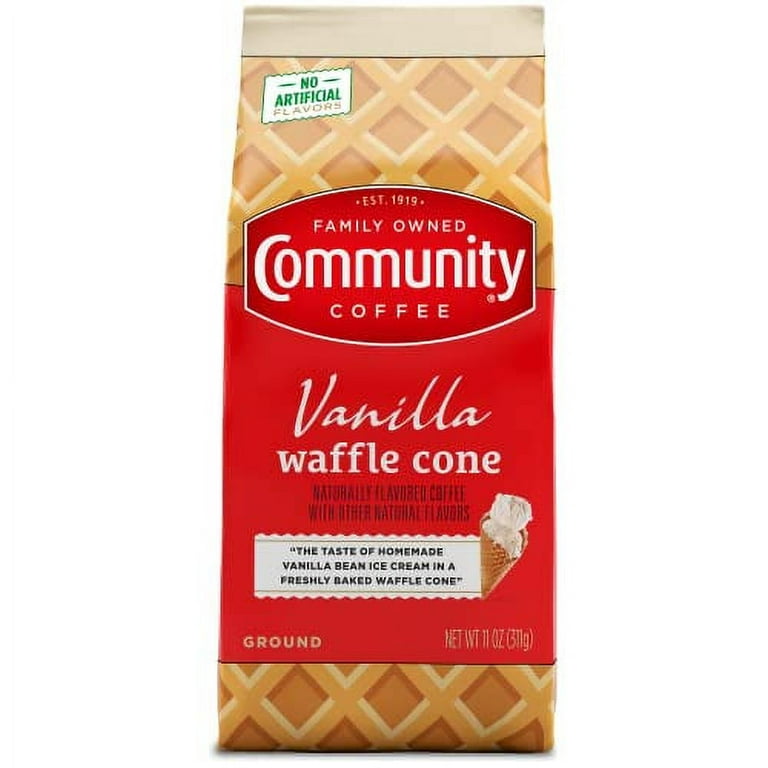 Community Coffee Vanilla Waffle Cone, Ice Cream Flavored Ground