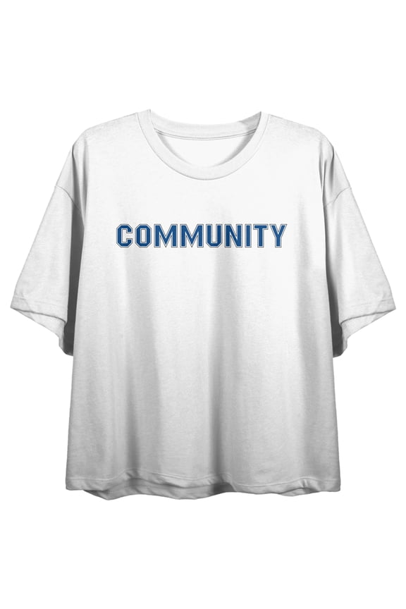 Community Greendale Community College Logo Crew Neck Short Sleeve Women's White Crop Top-XL