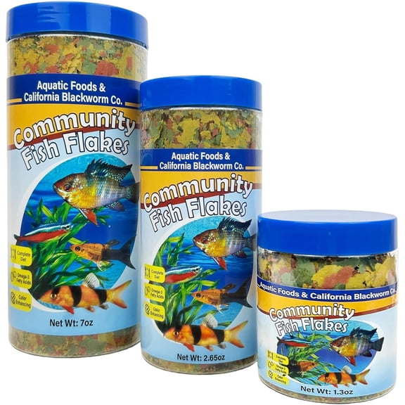 Community & Tropical Fish Flakes, for Angels, Guppies, Live Bearers, Gouramis, Catfish, Cichlids, Loaches, with Wafer Mix & Pellet Mix.2.65oz Canister
