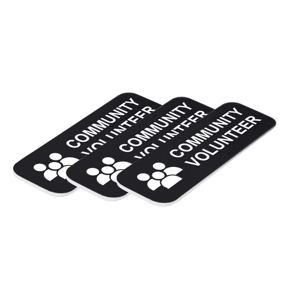 Community Volunteer 1 x 3" Name Tag/Badge, Black, (3 Pack)