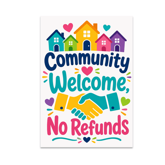 Community Welcome No Refunds Poster Print - Inclusive Wall Decor - 13x19