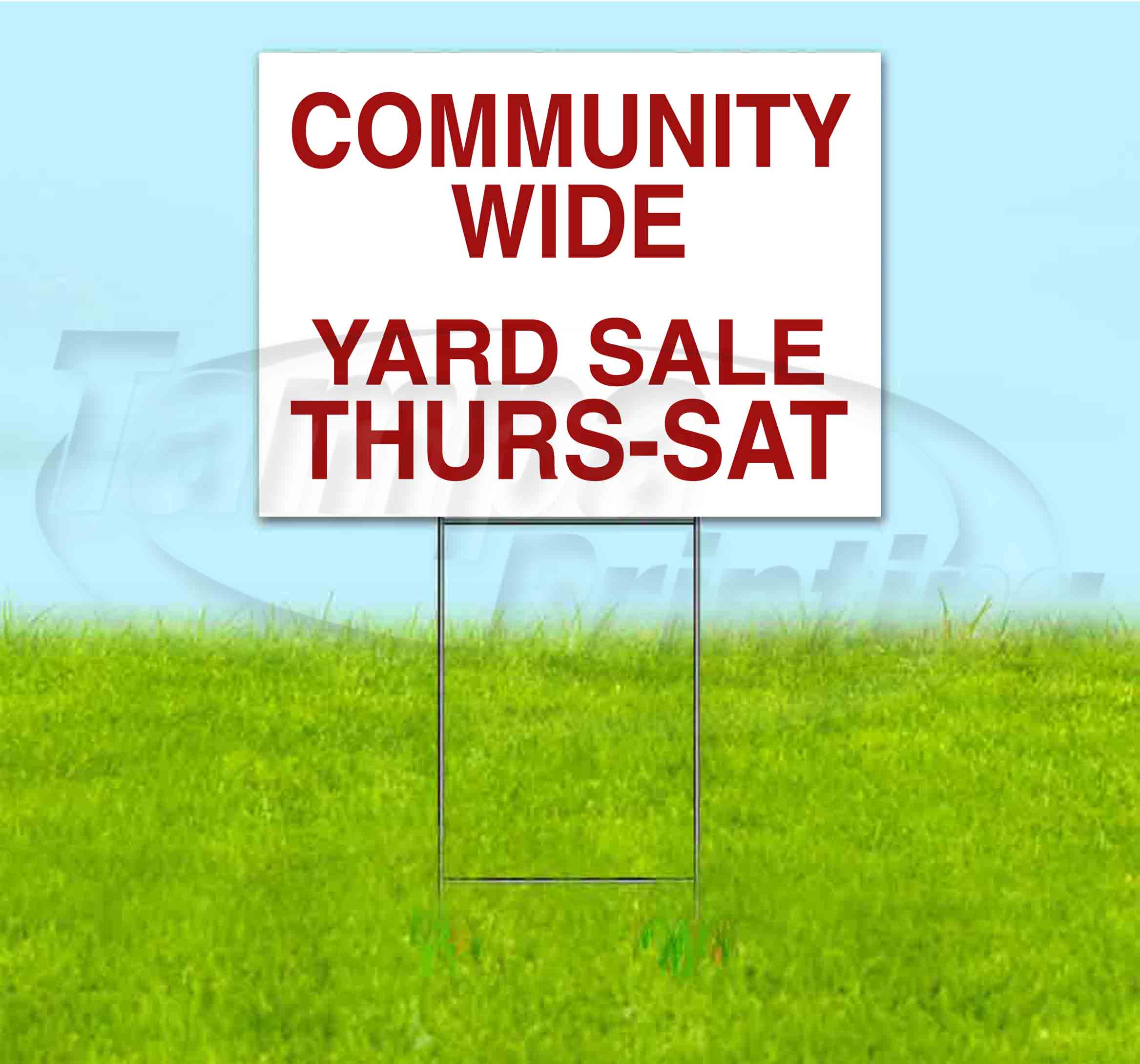 Community Wide Yard Sale Thurs-Sat (18" x 24") Yard Sign, Includes Metal Step Stake
