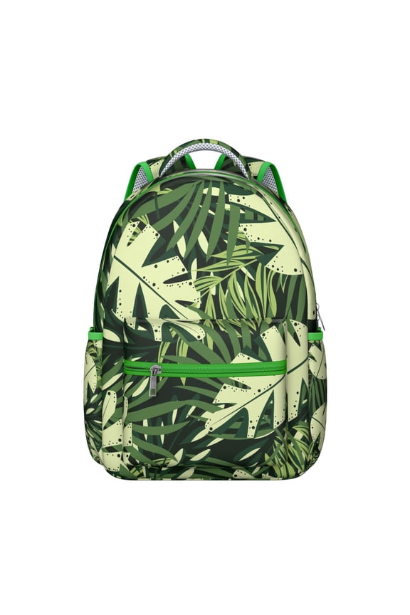 Commuter Backpack: Hawaii Tropical Wind Palm Leaves Print, Durable Lightweight Laptop Daypack for Students, Large Capacity, Perfect Gift for High School, College, Campus Use