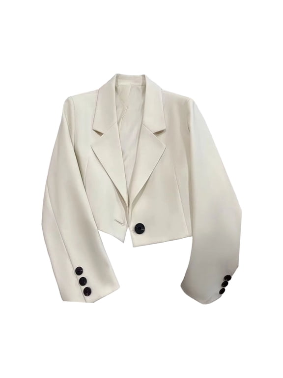 Commuter Blazer For Women, Solid Color Loose Fit Suit Jacket, Casual Business Work Wear, Professional Office Outwear White XL