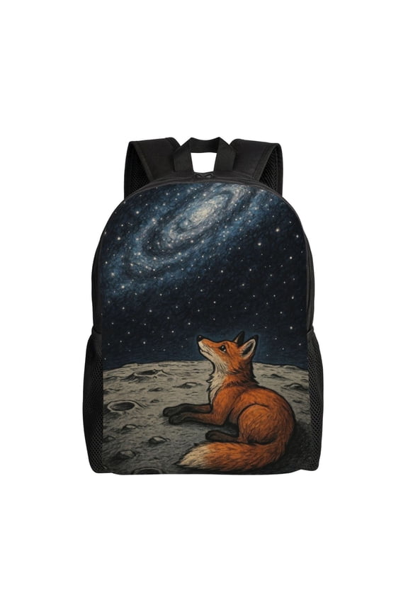 Commuter High Capacity Fox Gazing At Galaxy Sky Backpack Large Multipurpose Bag Double Zipper Backpack Unisex 16 Inch