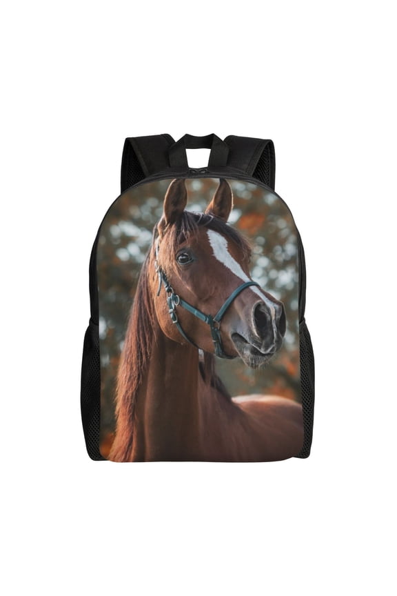 Commuter High Capacity Horse Standing Outdoors Backpack Large Multipurpose Bag Double Zipper Backpack Unisex 16 Inch