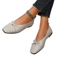 thumbnail image 1 of Commuter Shoes, Women's Bow Accent Square Toe Flats Comfortable Low Profile Dress Shoes with Flexible Walking Sole and Easy Style Office Work Shoes Ballet Commuter Shoes Flats, Beige US-9.5/EU-43, 1 of 9