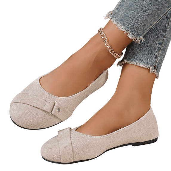 Commuter Shoes, Women's Buckle Detail Flats Comfortable Low Profile Dress Shoes with Flexible Walking Sole and Easy Everyday Style Flat Sole Shoes Ballet Commuter Shoes Flats, White US-9.5/EU-42