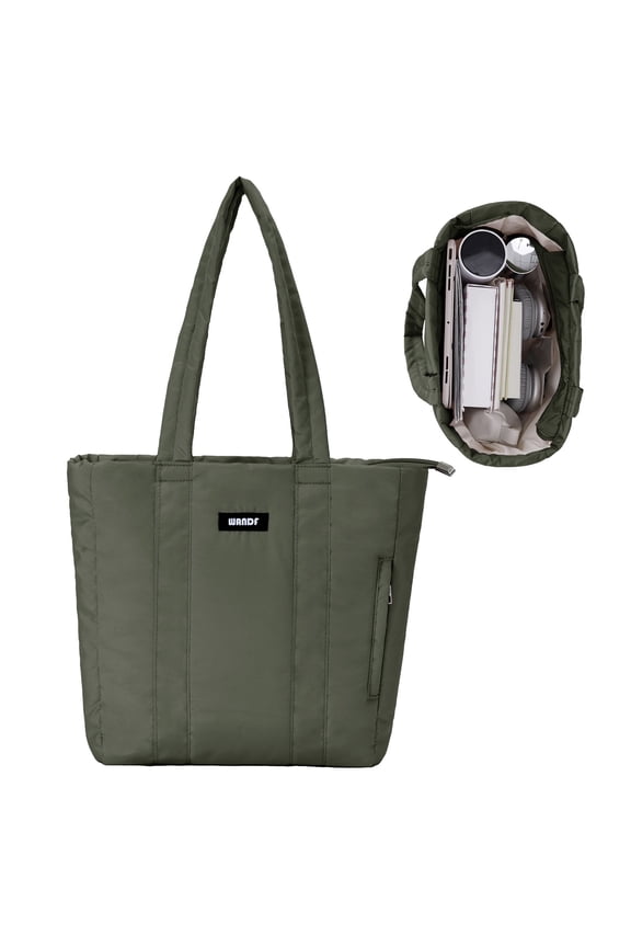 Puffer Tote Bag for Women Quilted Work Bags Travel Handbag Carry on Bag for Commuter Gym College School, Gifts for Teachers, Grey