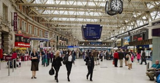 Commuters at a railroad station Waterloo Station London England Canvas Art - Panoramic Images (24 x 12)