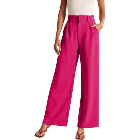 Commuting Work Wide Leg Pant for Women with Pocket Versatile Solid Color High Waist Pants Casual Loose Straight Leg Pants