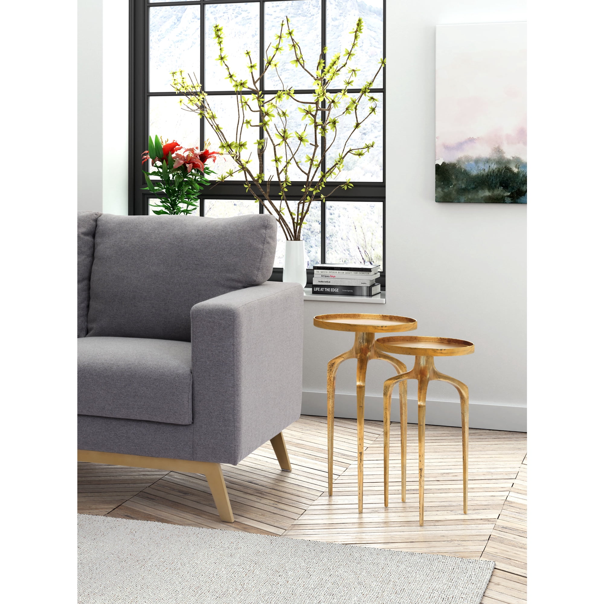 Como Accent Table Set (2-Piece) Antique Gold End Table, Modern Style ...