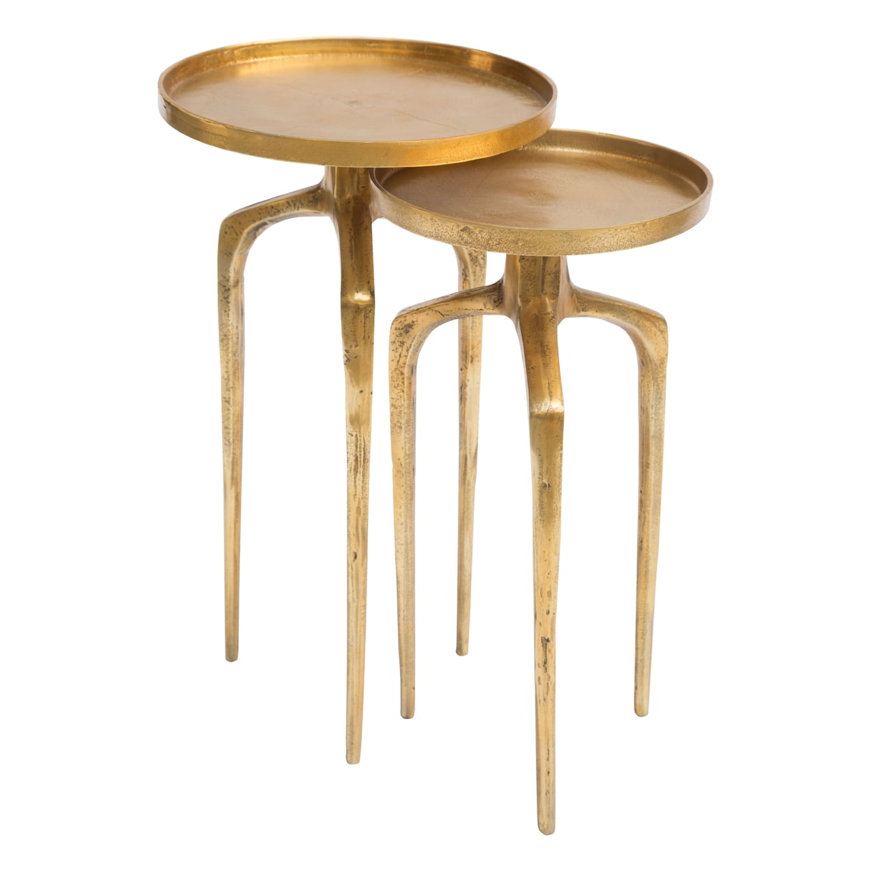 Antique Gold Round Aluminum Nesting Tables with Aged Finish