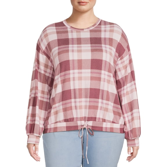 Como Blu Plus Size Plaid Long Sleeve Pullover Sweatshirt
