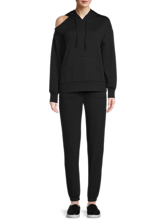 Women's Athleisure Cold Shoulder Hoodie and Joggers Set, 2-Piece