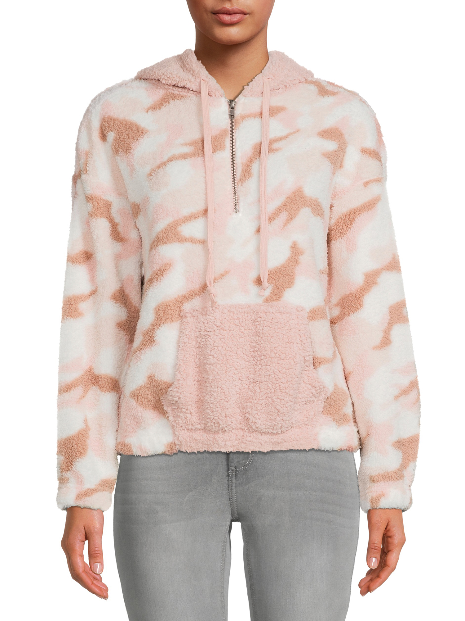 Como Blu Women's Athleisure Printed Baby Faux Sherpa Pullover - image 1 of 5