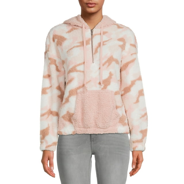 Como Blu Women's Athleisure Printed Baby Faux Sherpa Pullover