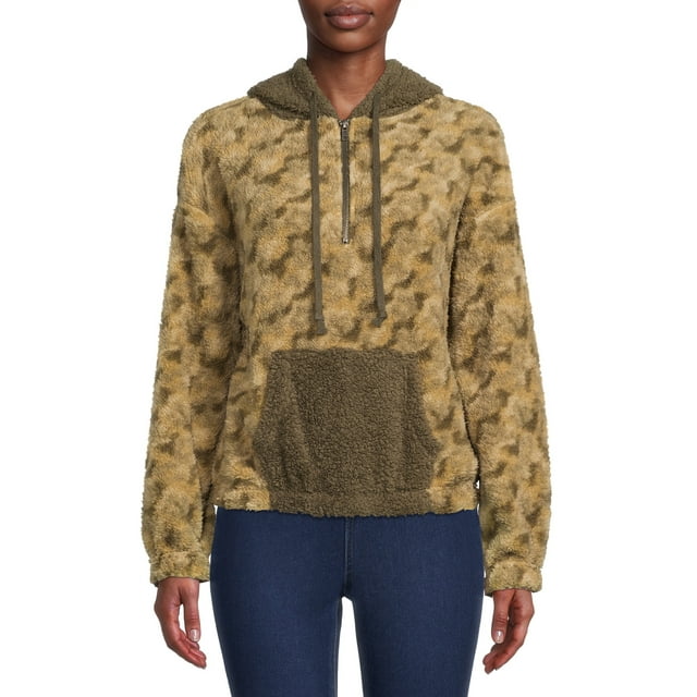 Como Blu Women's Athleisure Printed Baby Faux Sherpa Pullover