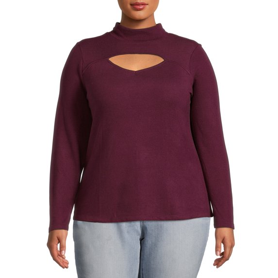 Como Blu Women's Plus Mock Neck Cutout Top