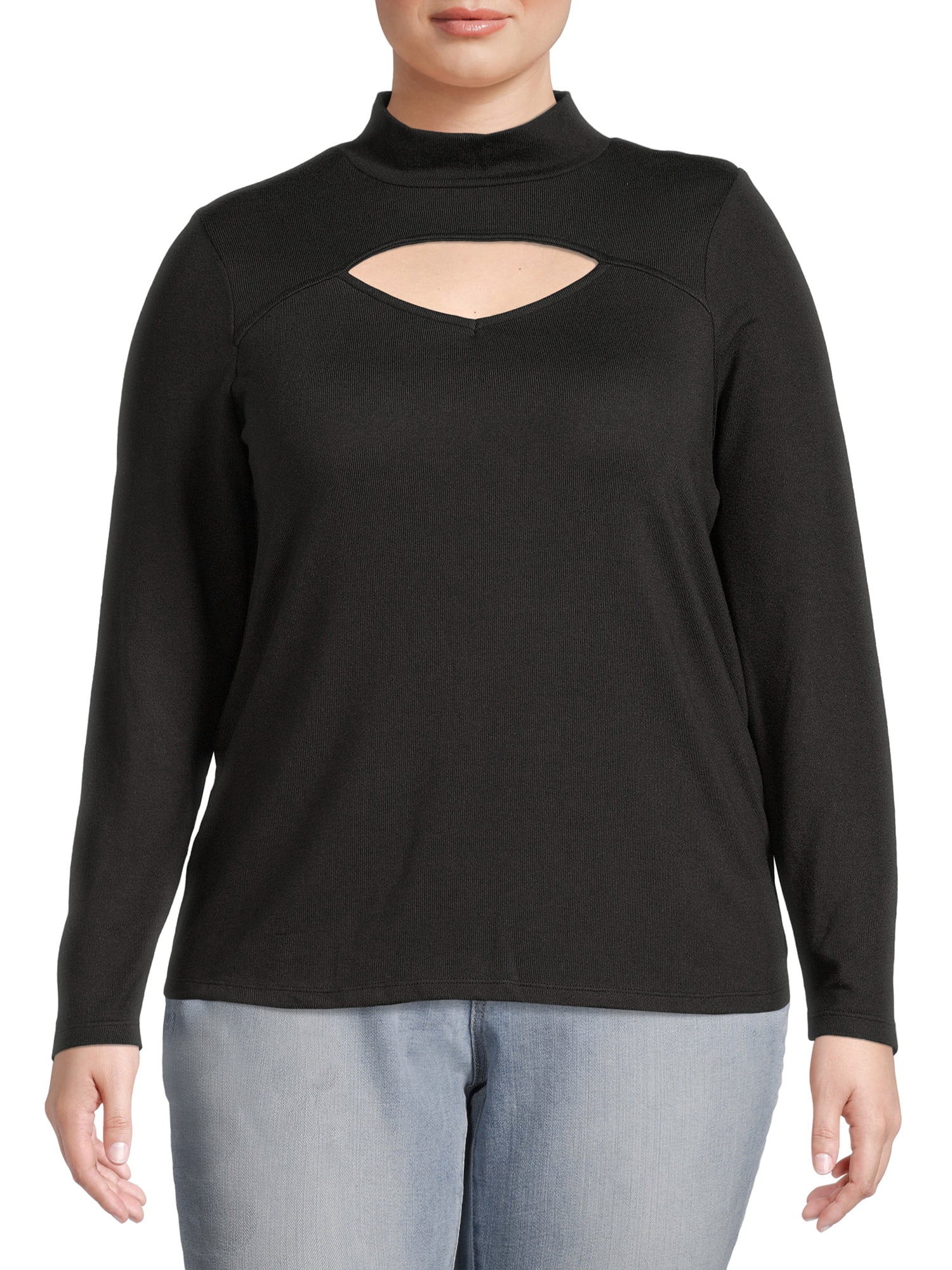 Como Blu Women's Plus Mock Neck Cutout Top