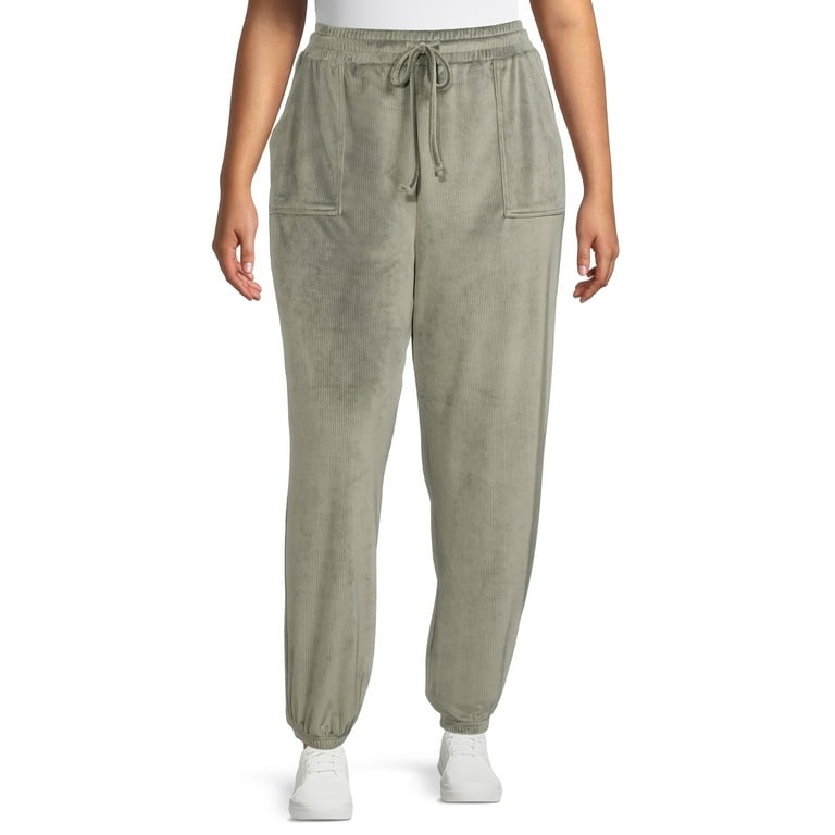 Como Blu Women s Plus Size Athleisure Knit Rib Knit Velour Joggers