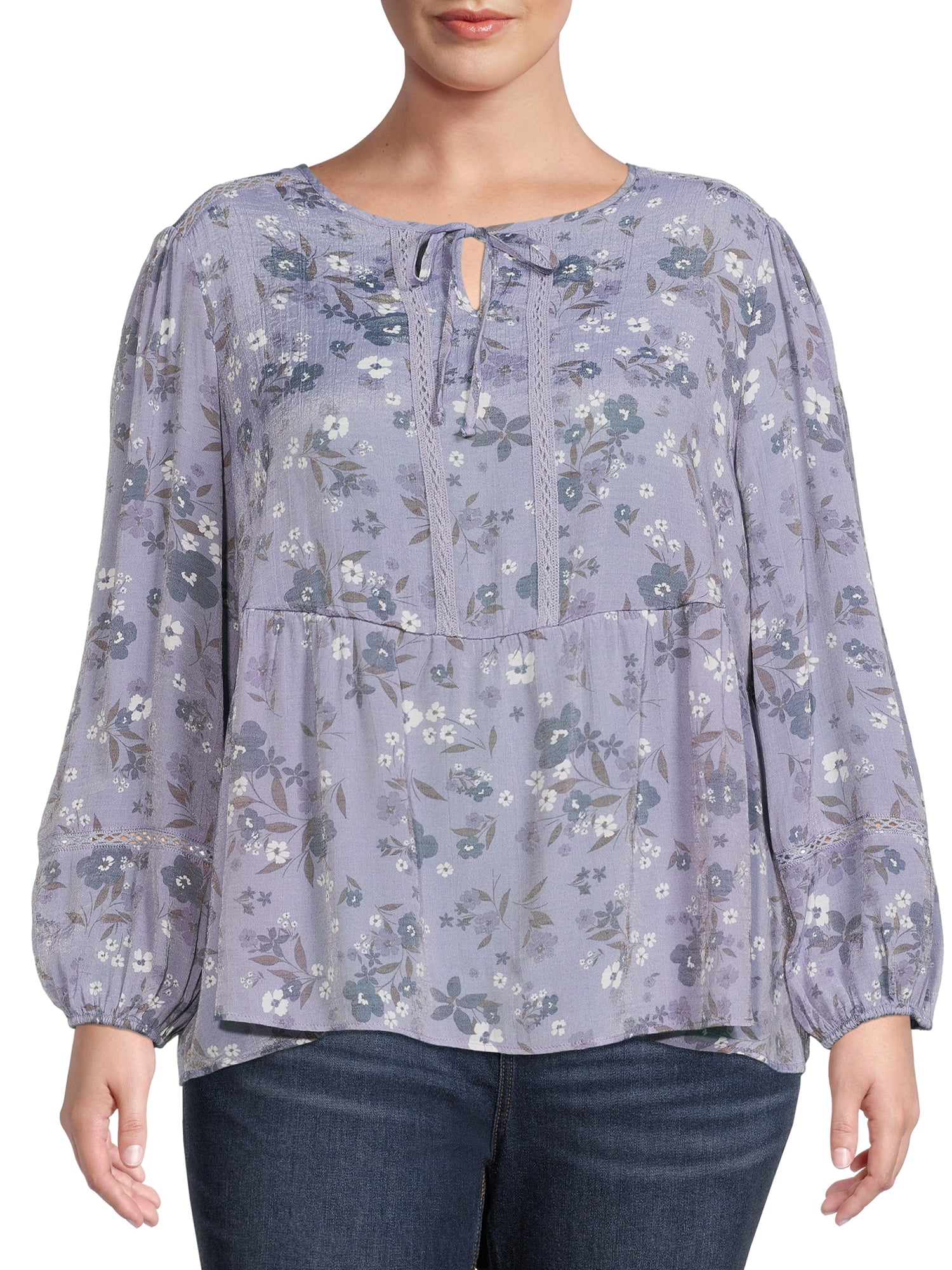 Como Blu Women's Plus Size Floral Print Peasant Blouse with Long ...