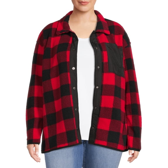 Como Blu Women's Plus Size Printed Faux Sherpa Snap-Front Shirt