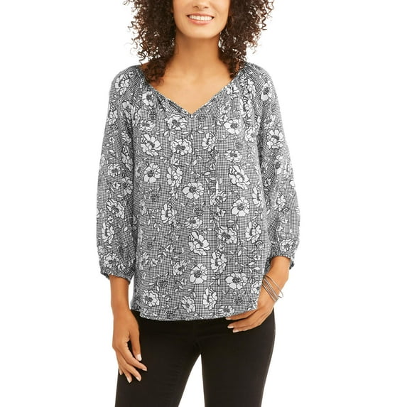 Como Blu Women's Printed Peasant Blouse