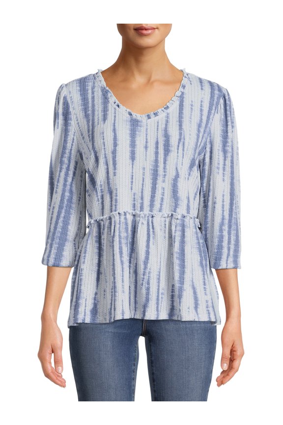 Women's V-Neck Long Sleeve Top with Ruffle Edges