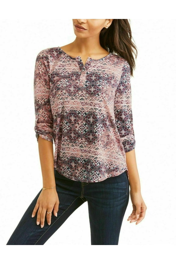 Plaid Top Women's Size P/S Printed Multicolor 3/4 Sleeve Popover