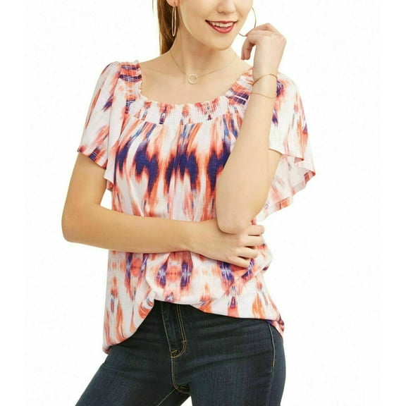 Como Blue Tops Women's Size M Coral/Navy/White