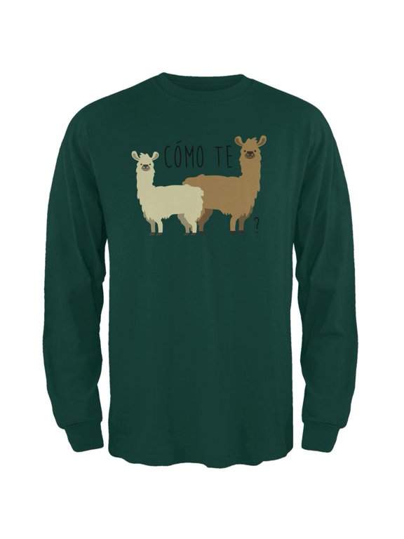 Como Te Llamas Funny Llama Pun Mens Long Sleeve T Shirt Forest Green SM