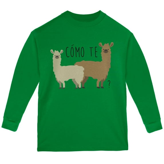Como Te Llamas Funny Llama Pun Youth Long Sleeve T Shirt Green YMD
