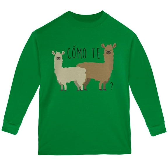 Como Te Llamas Funny Llama Pun Youth Long Sleeve T Shirt Green YMD