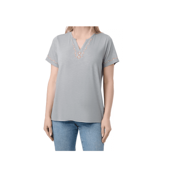 Como Vintage Women's Embroidered Fashion V-Neck Short-Sleeve T-Shirt (3XL)