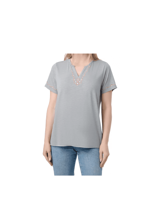 Women's Embroidered Fashion V-Neck Short-Sleeve T-Shirt (3XL)