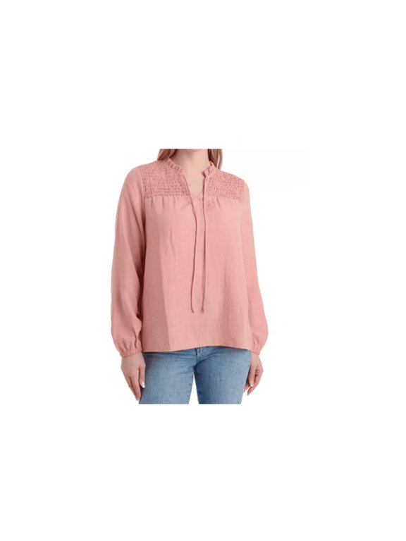 Women's Smocked Textured Woven Long-Sleeve Peasant Top (2XL)