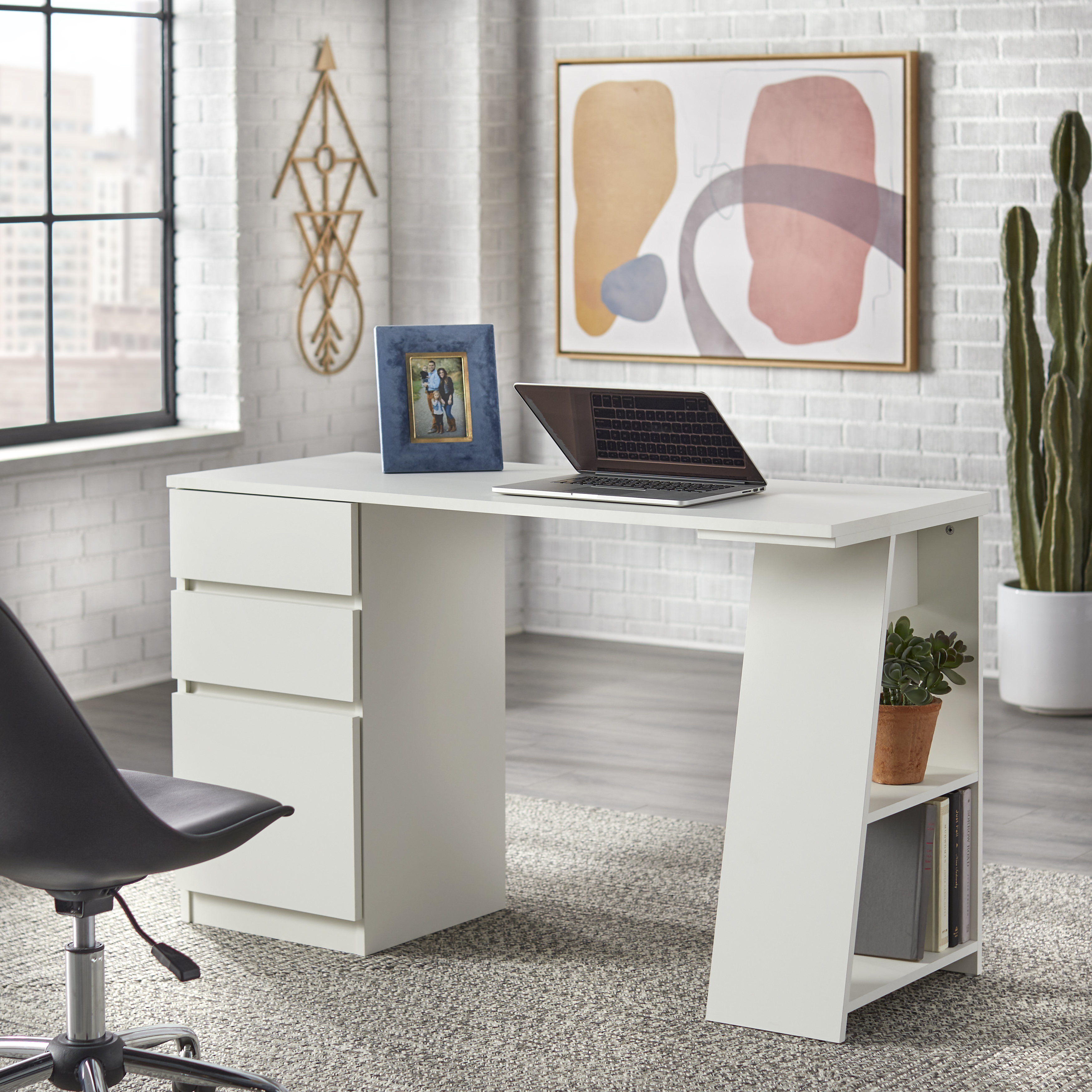 Como Writing Desk with 3 Storage Drawers, White - image 1 of 4