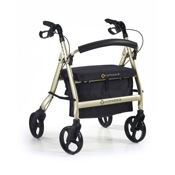 Comodit Spazio Extra Wide Heavy-Duty Bariatric Rollator Walker with Comfortable 19" Wide Nylon Seat - 440 lb Weight Capacity (Metallic Champagne)