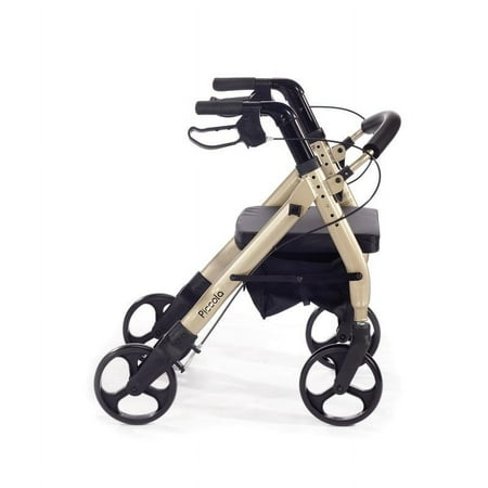 Comodita Piccola (Petite) Heavy Duty Rollator Walker with Comfortable 15" Wide Seat (Metallic Champagne)