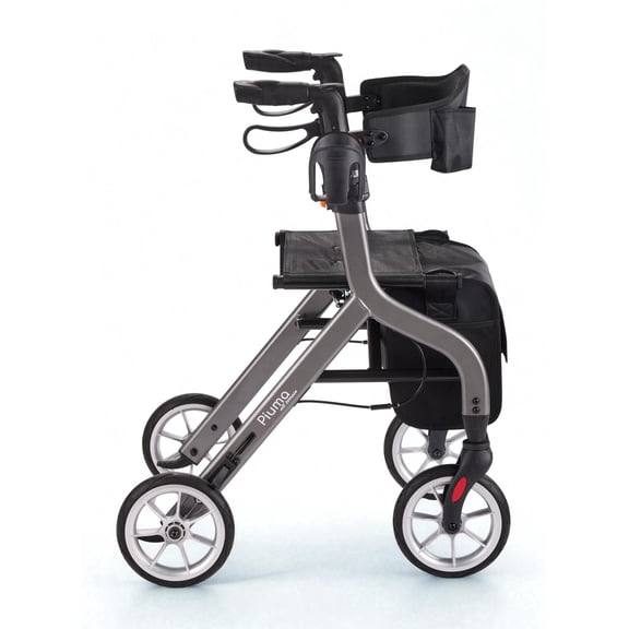 Comodita Piuma Ultra light (16 lb) Stylish rollator/walker with wide ultra soft PU tires for all terrain use. Cup Holder, Cane holder and cell phone pocket included. Minimal assembly required.