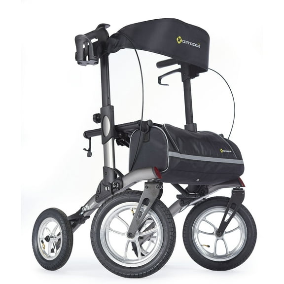 Comodita Tipo All Terrain Rollator Walker with Double Fold Action, Pneumatic Tires, Metallic Graphite