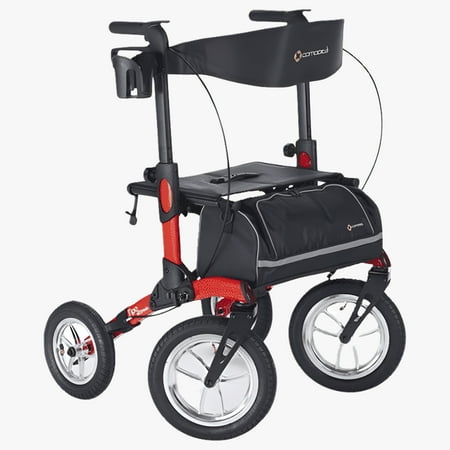 Comodita Tipo All Terrain Rollator Walker with Double Fold Action, Pneumatic Tires, Modena Red