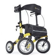 Comodita Tipo All Terrain Rollator Walker with Double Fold Action, Pneumatic Tires, Modena Yellow