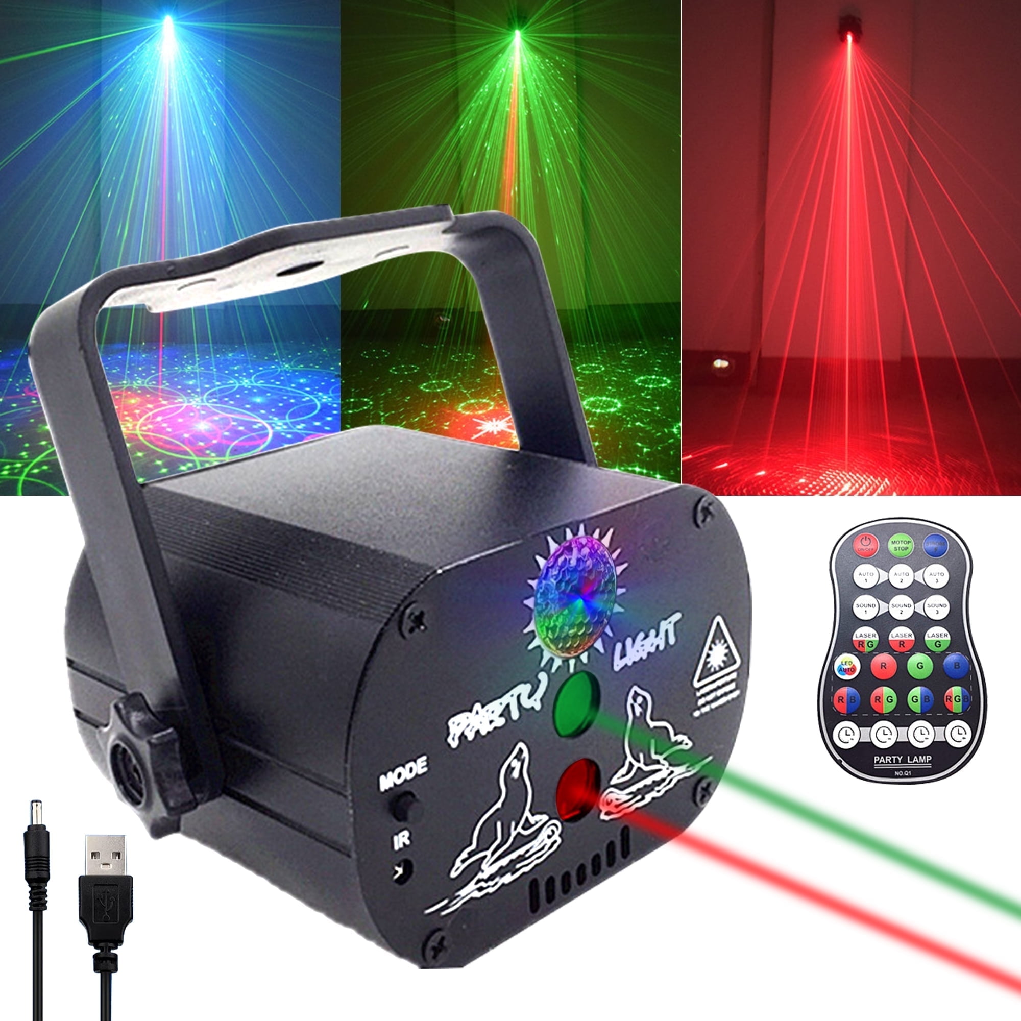 COMOPIO DJ Disco Party Lights with Sound Activation & Remote Control 8 Dynamic Modes, Strobe Laser Projector, Auto-Timer for Home/Karaoke/Bar Dance Decor.
